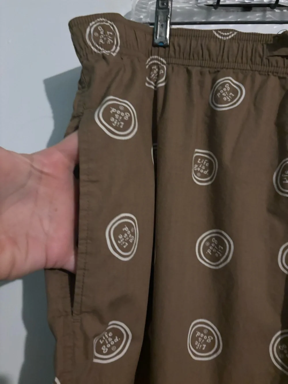 Life is Good Mens Sz XL‎ Khaki Logo Pajama Pants Drawstring Elastic Waist Cotton